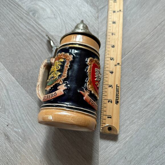 Vintage West Germany Ceramic 3 Cities Stein Heidelberg Frankfurt Mug Lid - Picture 12 of 12